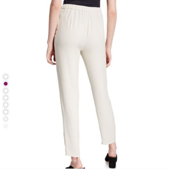 Eileen Fisher Silk Georgette Crepe Pant Lined Ivory Bone - Picture 4 of 10